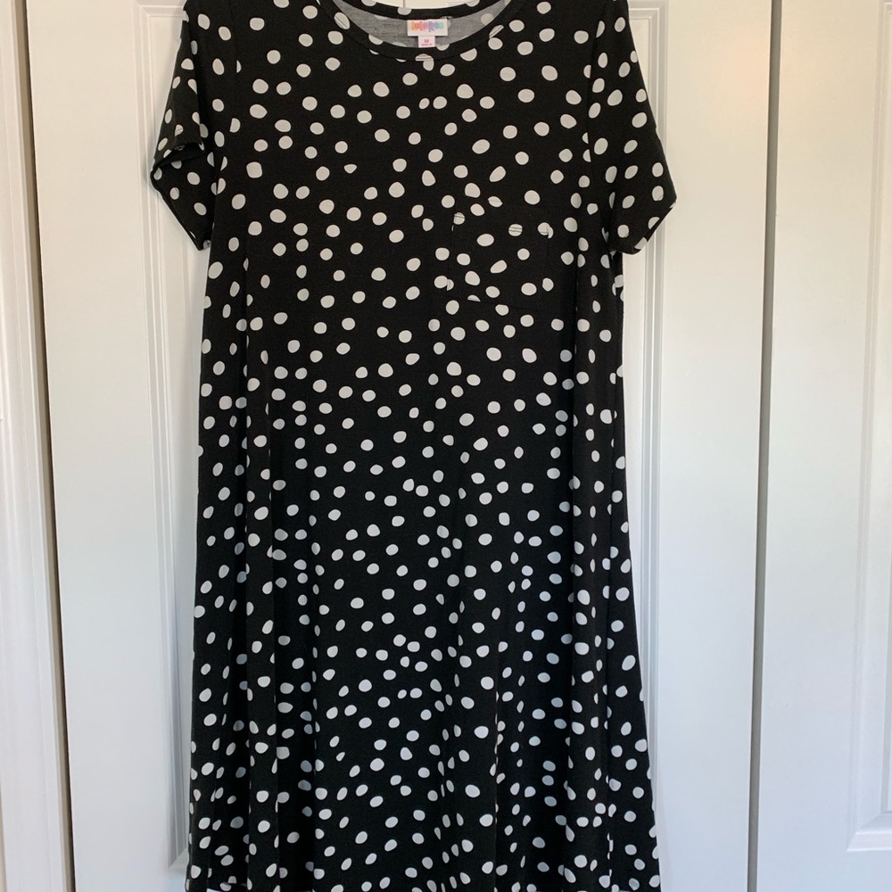 LuLaRoe Medium Carly Dress Black and White Polka